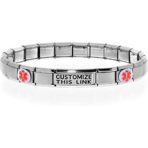 Dolceoro Customized Medical Alert ID Bracelet - Stretchable Italian Modular Charm Link Style - Stainless Steel - Select a Wrist Size in Saudi Arabia