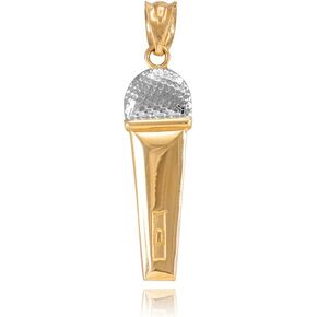 14k Two-Tone Gold Singer Microphone Music Charm Pendant in Saudi Arabia