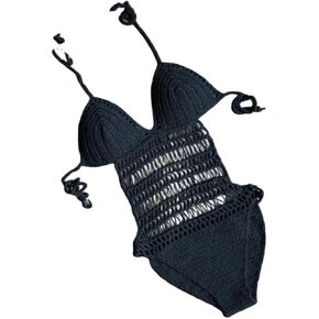 Catalpalev Women's Handmade Crochet Monokini Swimsuit Halter Neck Hollow Cotton Knit with Waist Cutouts, Bohemian Beachwear in Saudi Arabia