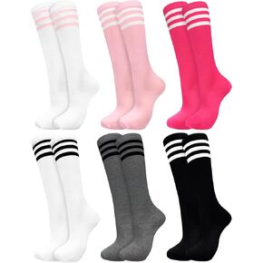 6 Pair Women's Knee High Striped Socks, Long Tube Thin High Athletic Socks Tall Stockings for Outdoor Sports, Roller Skating, Soccor Basketball Football Baseball in Saudi Arabia