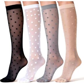 4 Pairs Women's Dot Knee High Stockings Polka Dot Sheer Knee High Stockings Thin Stretchy Breathable Socks in Saudi Arabia