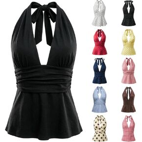Halter Tank Tops for Women Summer V-Neck Sleeveless Backless Tie-Back Blouses Sexy Causal Slim Fit Going Out Tops in Saudi Arabia
