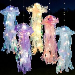 5 Pcs Jellyfish Decor Jellyfish Lanterns Lamp Hanging Jelly Fish Decoration for Mermaid Theme Party Under The Sea Party Birthday Under Sea Mermaid Wedding Decor(Blue, Purple, Pink, White, Green) in Saudi Arabia