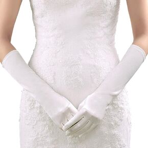 Acenai Long Stain Flapper Gloves Women's Elbow Length Black Opera Evening Party Wedding Gloves (White) in Saudi Arabia
