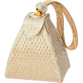 Womens Rhinestone Clutch Evening Bags - Gold Sparkly Glitter Silver Handbags Pyramid Shape Luxury Purse in Saudi Arabia