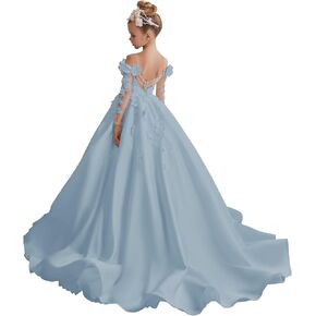 Long Sleeve Flower Girl Dresses for Wedding Floral Applique Pageant Dresses for Girls Party Prom Ball Gown in Kuwait