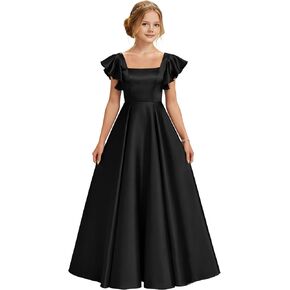 dideyttawl 2026 Girls Satin Prom Ball Gown Princess Dress Maxi Ruffle Sleeve Junior Bridesmaid Flower Girl Dresses 2546 in Kuwait