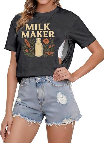 Breastfeeding Shirts for Women Maternity Nursing Shirt Mama Milk Maker Tee Casual Dual Side Hidden Zipper Tops in Saudi Arabia