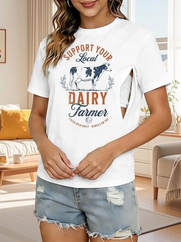 Breastfeeding Shirts for Women Maternity Nursing Shirt Mama Milk Maker Tee Casual Dual Side Hidden Zipper Tops in Saudi Arabia