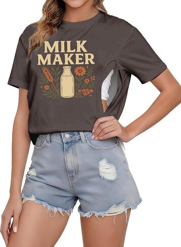 Breastfeeding Shirts for Women Maternity Nursing Shirt Mama Milk Maker Tee Casual Dual Side Hidden Zipper Tops in Saudi Arabia