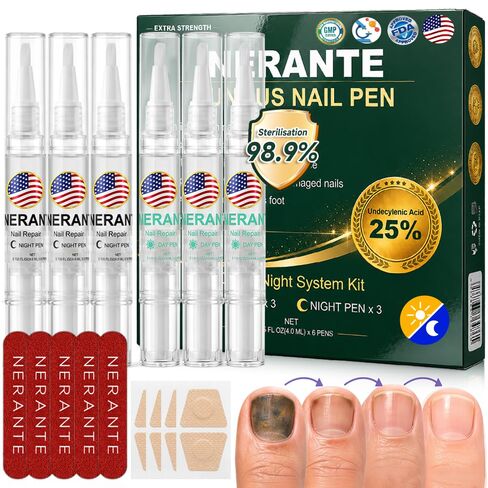 2026 Upgrade Toenail Fungus Treatment Pen,Extra Strength 25% Undecylenic Acid【GMP Certified - 7X Deep Penetration】 Nail Repair Patches Tea Tree Oil for Toenails Fingernails 6 Pens Day & Night in Kuwait