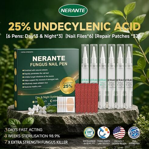 2026 Upgrade Toenail Fungus Treatment Pen,Extra Strength 25% Undecylenic Acid【GMP Certified - 7X Deep Penetration】 Nail Repair Patches Tea Tree Oil for Toenails Fingernails 6 Pens Day & Night in Kuwait