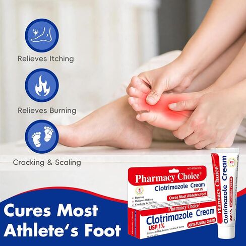 Clotrimazole Antifungal Cream 1% USP (1 oz), Anti Fungal Treatment, Relieves Itching, Burning, Cracking and Scaling Associated Athletes Foot in Saudi Arabia