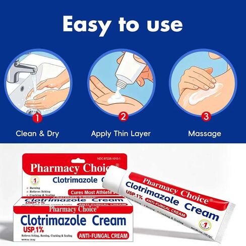 Clotrimazole Antifungal Cream 1% USP (1 oz), Anti Fungal Treatment, Relieves Itching, Burning, Cracking and Scaling Associated Athletes Foot in Saudi Arabia