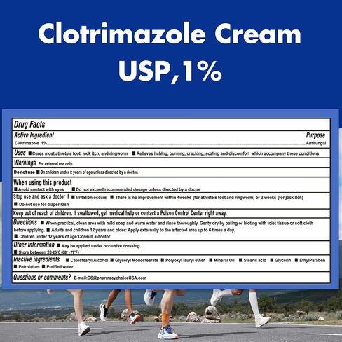 Clotrimazole Antifungal Cream 1% USP (1 oz), Anti Fungal Treatment, Relieves Itching, Burning, Cracking and Scaling Associated Athletes Foot in Saudi Arabia