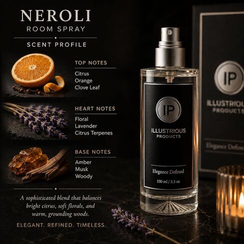 Neroli Room Spray for Home – Luxury Long-Lasting Fragrance Mist, Citrus Floral Woody Scent, Premium Glass Bottle & Gift Box, Fine-Mist Sprayer, Made in USA, 3.3 fl oz / 100 ml in Kuwait