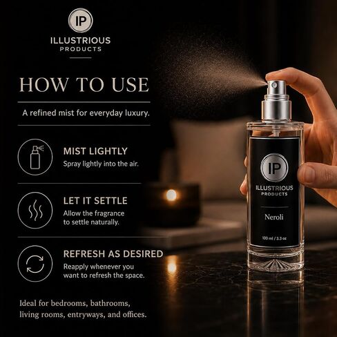 Neroli Room Spray for Home – Luxury Long-Lasting Fragrance Mist, Citrus Floral Woody Scent, Premium Glass Bottle & Gift Box, Fine-Mist Sprayer, Made in USA, 3.3 fl oz / 100 ml in Kuwait
