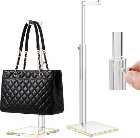 Adjustable Purse Display Stands, 2Pcs 14"-24" Height Acrylic Handbag Holder, Durable Evening Bag Rack with Gold Trim Base, Clear Single Hook Purse Stand for Retail Boutique Vendor Closet in Kuwait