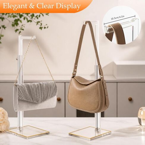 Adjustable Purse Display Stands, 2Pcs 14"-24" Height Acrylic Handbag Holder, Durable Evening Bag Rack with Gold Trim Base, Clear Single Hook Purse Stand for Retail Boutique Vendor Closet in Kuwait