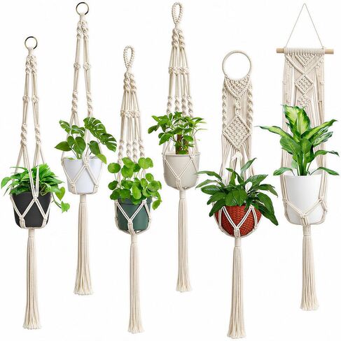 Laerjin Macrame Plant Hangers, Set of 6 Handmade Hanging Plant Holder Basket Stand Decorative Flower Pot Holder - Cotton Rope, 4 Legs, 4 Types in Saudi Arabia