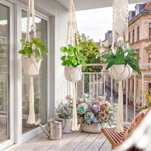 Laerjin Macrame Plant Hangers, Set of 6 Handmade Hanging Plant Holder Basket Stand Decorative Flower Pot Holder - Cotton Rope, 4 Legs, 4 Types in Saudi Arabia