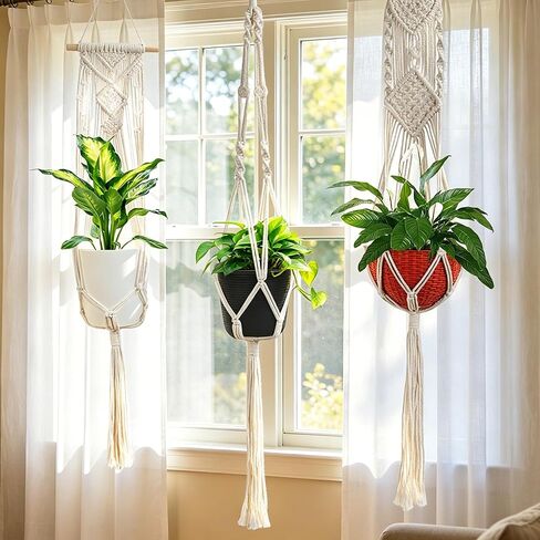 Laerjin Macrame Plant Hangers, Set of 6 Handmade Hanging Plant Holder Basket Stand Decorative Flower Pot Holder - Cotton Rope, 4 Legs, 4 Types in Saudi Arabia