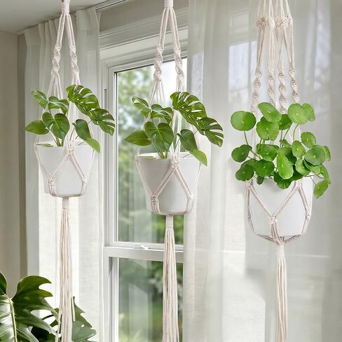 Laerjin Macrame Plant Hangers, Set of 6 Handmade Hanging Plant Holder Basket Stand Decorative Flower Pot Holder - Cotton Rope, 4 Legs, 4 Types in Saudi Arabia