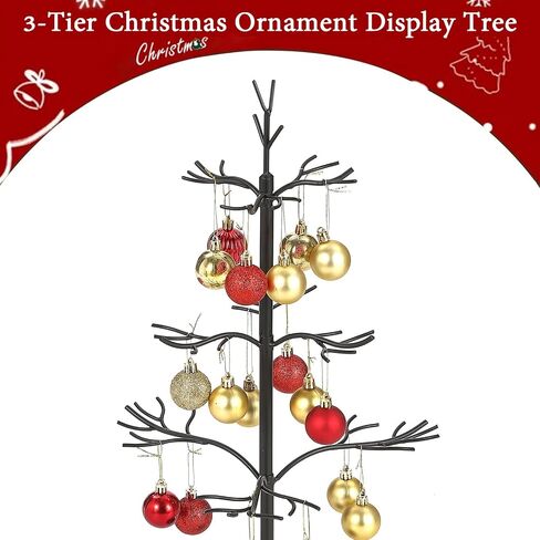 Metal Ornament Display Tree, Black Ornament Tree Display Stand, 22 Inch Christmas Tabletop Ornaments Hangers Stand, 3-Tier Wire Displays Trees for Easter Halloween Christmas Ornaments in Kuwait