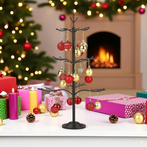 Metal Ornament Display Tree, Black Ornament Tree Display Stand, 22 Inch Christmas Tabletop Ornaments Hangers Stand, 3-Tier Wire Displays Trees for Easter Halloween Christmas Ornaments in Kuwait