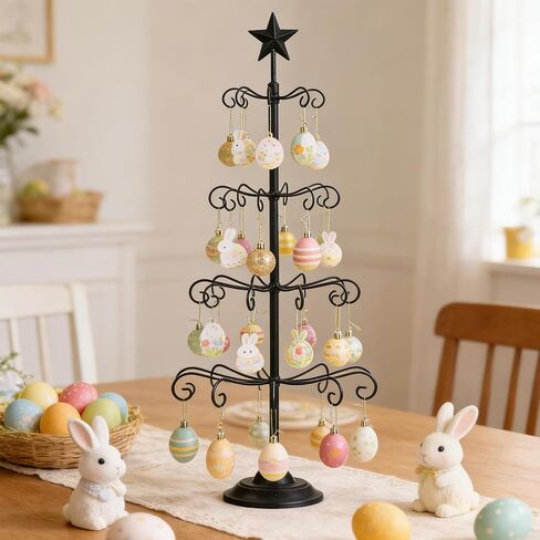 Ornament Tree Display Stand, 30 Inch Tabletop Metal Ornament Display Tree , Black Ornaments Hanger Stand, 4 Tier Scroll Tree Rack for Easter Christmas Ornaments Displays in Kuwait