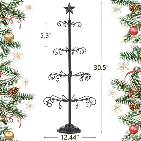 Ornament Tree Display Stand, 30 Inch Tabletop Metal Ornament Display Tree , Black Ornaments Hanger Stand, 4 Tier Scroll Tree Rack for Easter Christmas Ornaments Displays in Kuwait