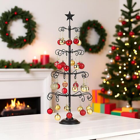 Ornament Tree Display Stand, 30 Inch Tabletop Metal Ornament Display Tree , Black Ornaments Hanger Stand, 4 Tier Scroll Tree Rack for Easter Christmas Ornaments Displays in Kuwait