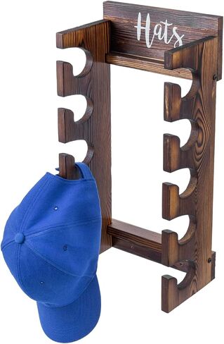 MyGift Wooden Hat Rack Wall Mounted, Baseball Cap Collection Holder Display, Wood Hat Organizer Shelf Storage with 10 Hooks for Hanging, Rustic Burnt Solid in Kuwait