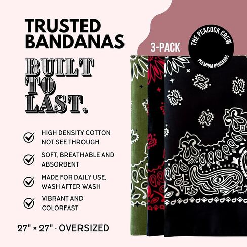 The Peacock Crew Oversized Paisley Bandanas 27x27 Inch – Extra Large Cotton Hankies – Big Wrap & Cowboy Wild Rag in Saudi Arabia