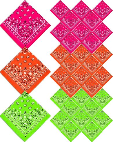 HunnmingRe 12-90 Pcs Neon Paisley Bandana Unisex Cowboy Bandanas 22 Inch Novelty Handkerchiefs for Western Party Costume in Kuwait
