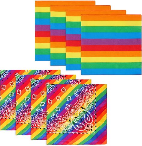 Heliltd 8pcs Rainbow Bandanas for Adults, 4 Solid 4 Paisley Rainbow Neck Scarf, Head Wrap, Hair Accessory, 21.65inch Square Scarves for Outdoor, Pets, Parties, Festivals, Headwear, Face Mask in Kuwait