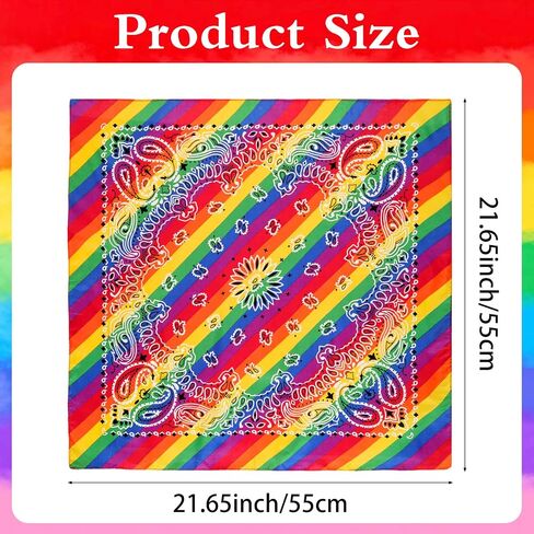 Heliltd 8pcs Rainbow Bandanas for Adults, 4 Solid 4 Paisley Rainbow Neck Scarf, Head Wrap, Hair Accessory, 21.65inch Square Scarves for Outdoor, Pets, Parties, Festivals, Headwear, Face Mask in Kuwait