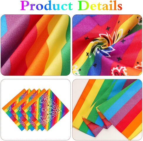 Heliltd 8pcs Rainbow Bandanas for Adults, 4 Solid 4 Paisley Rainbow Neck Scarf, Head Wrap, Hair Accessory, 21.65inch Square Scarves for Outdoor, Pets, Parties, Festivals, Headwear, Face Mask in Kuwait