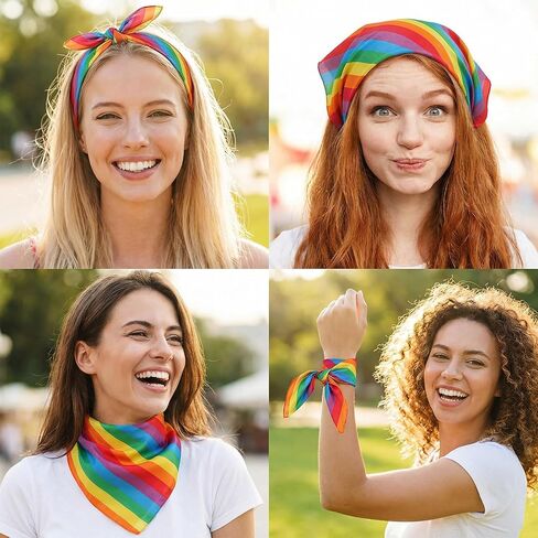 Heliltd 8pcs Rainbow Bandanas for Adults, 4 Solid 4 Paisley Rainbow Neck Scarf, Head Wrap, Hair Accessory, 21.65inch Square Scarves for Outdoor, Pets, Parties, Festivals, Headwear, Face Mask in Kuwait