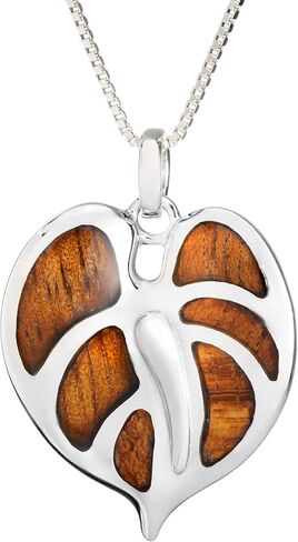 925 Sterling Silver Koa Wood Anthurium Plant Necklace Pendant with 18" Box Chain, Nickle Free Hypoallergenic for Sensitive Skin, Island Tropical Jewelry, Gift Box Included in Saudi Arabia