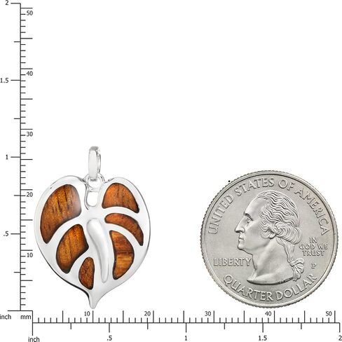 925 Sterling Silver Koa Wood Anthurium Plant Necklace Pendant with 18" Box Chain, Nickle Free Hypoallergenic for Sensitive Skin, Island Tropical Jewelry, Gift Box Included in Saudi Arabia