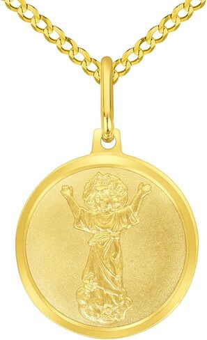 Jewelry America Solid 14k Yellow Gold Divino Niño Divine Jesus Round Medal Pendant with Cable, Cuban Curb, or Figaro Chain Necklaces in Kuwait