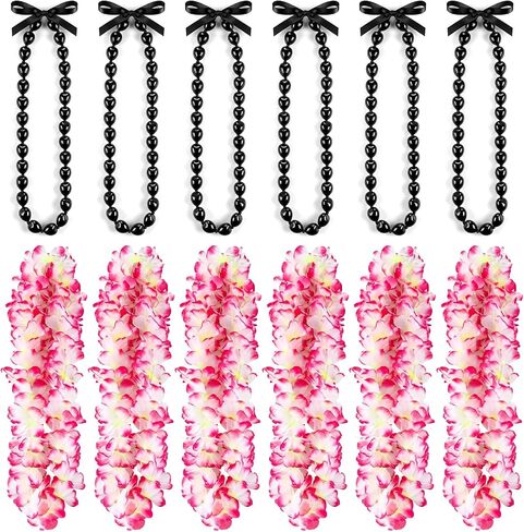 مجموعة 12 قطعة من زهور Kukui Nut Leis & Hawaiian Leis - قلادات زهور هاواي الاصطناعية مقاس 42.5 بوصة وقلادة Kukui مقاس 32 بوصة لحفلات التخرج Luau Hula in Kuwait