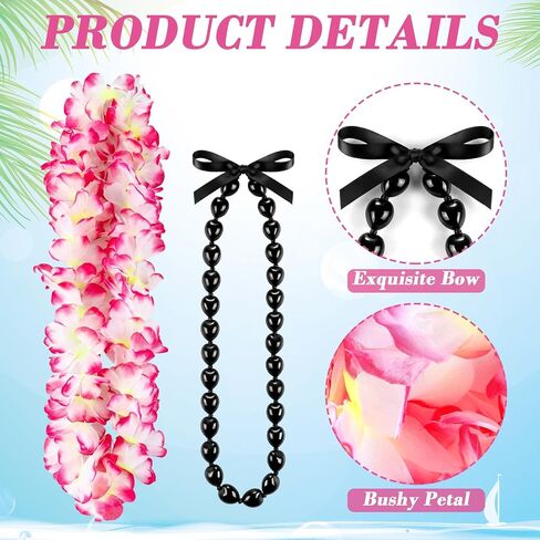 مجموعة 12 قطعة من زهور Kukui Nut Leis & Hawaiian Leis - قلادات زهور هاواي الاصطناعية مقاس 42.5 بوصة وقلادة Kukui مقاس 32 بوصة لحفلات التخرج Luau Hula in Kuwait