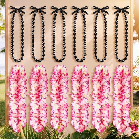مجموعة 12 قطعة من زهور Kukui Nut Leis & Hawaiian Leis - قلادات زهور هاواي الاصطناعية مقاس 42.5 بوصة وقلادة Kukui مقاس 32 بوصة لحفلات التخرج Luau Hula in Kuwait