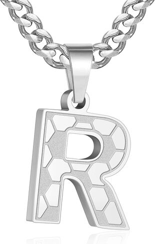Zocomi Soccer Initial Pendant Necklace for Boys Men, 316L Stainless Steel A-Z Letter Cuban Chain 20+2 Inches Jewelry Gifts in Saudi Arabia