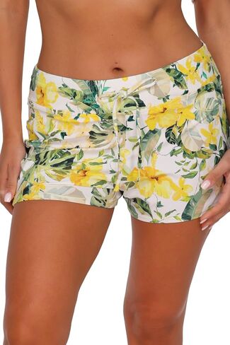 SUNSETS ESCAPE Laguna Swim Short with Attached Swimsuit Bikini Bottom in Textured Crepe Fabric in Saudi Arabia
