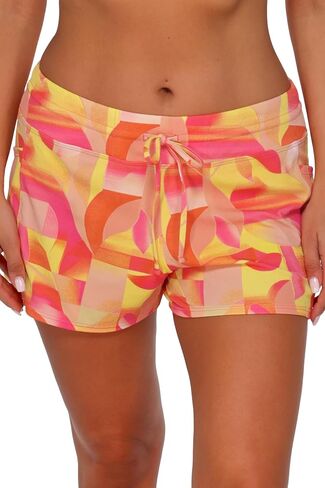 SUNSETS ESCAPE Laguna Swim Short with Attached Swimsuit Bikini Bottom in Textured Crepe Fabric in Saudi Arabia