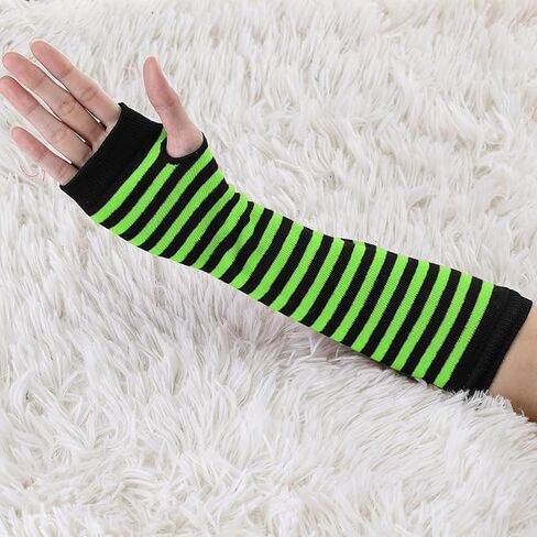 Women's Fingerless Gloves Printed Elbow Length Knitted Arm Warmers Bright Green Black One Size in Saudi Arabia