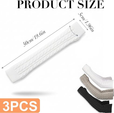 3 Pairs Arm Warmers for Women Men, Long Fingerless Gloves with Thumb Hole, Winter Cable Knit Y2K Arm Sleeves, Soft Stretchy Wrist Warmers, Thermal Arms Covers (Black, White, Grey) in Kuwait